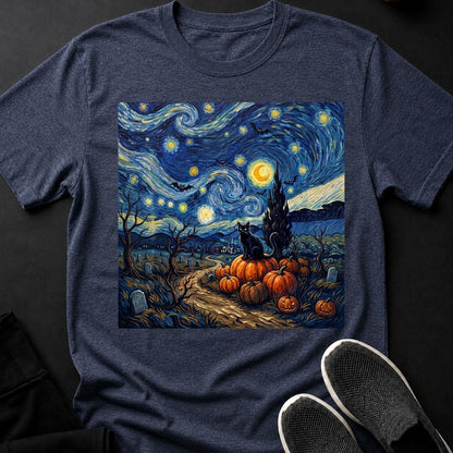 Starry Night Halloween Black Cat Tee