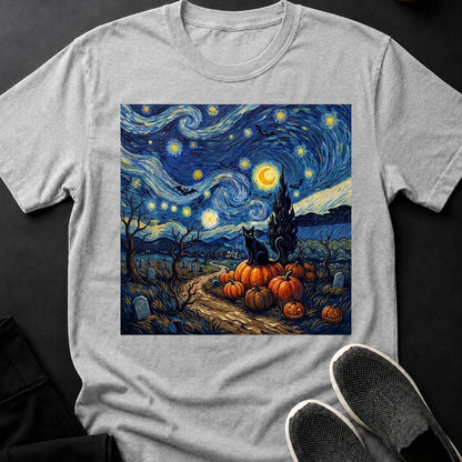 Starry Night Halloween Black Cat Tee