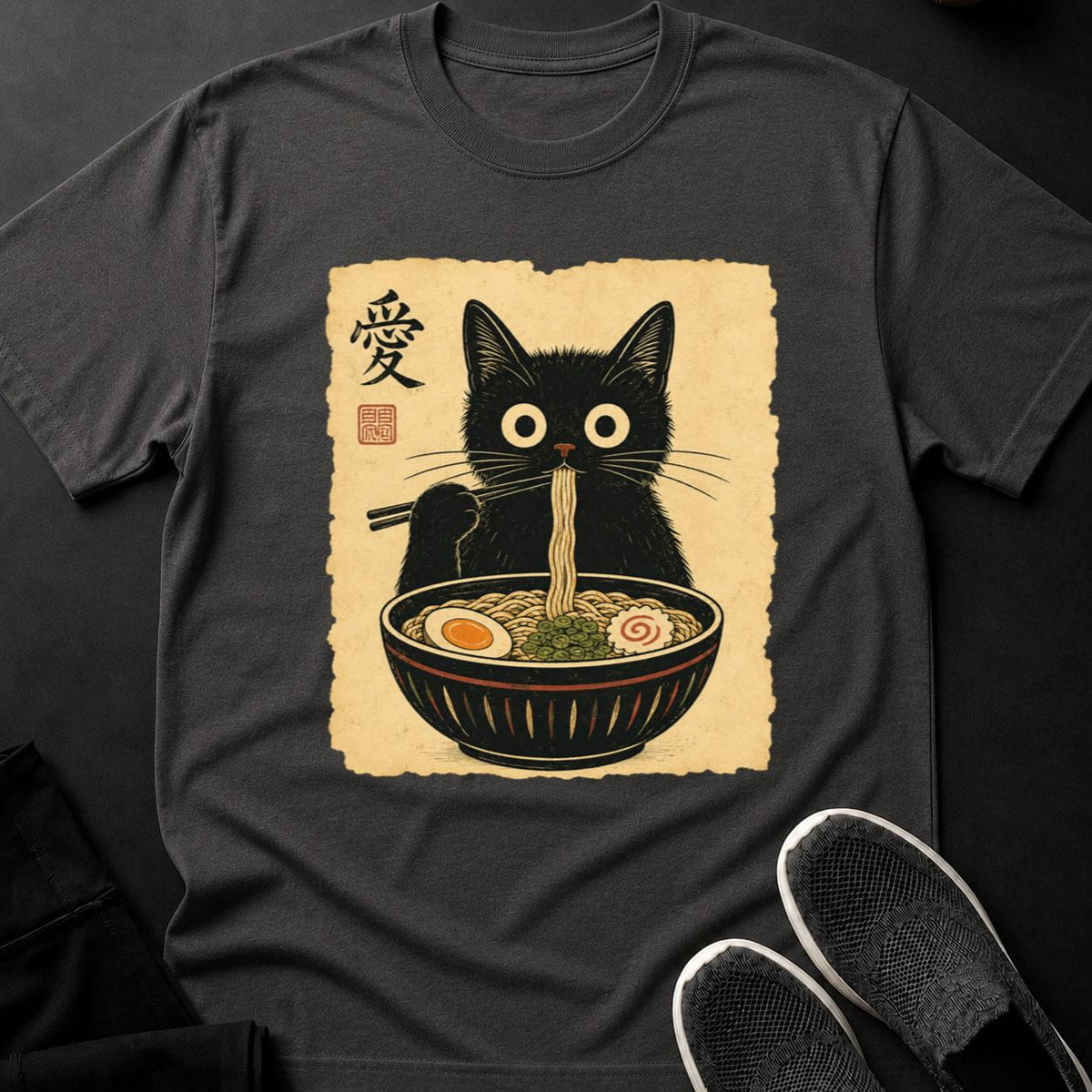 Ukiyo-e Cat Slurping Ramen