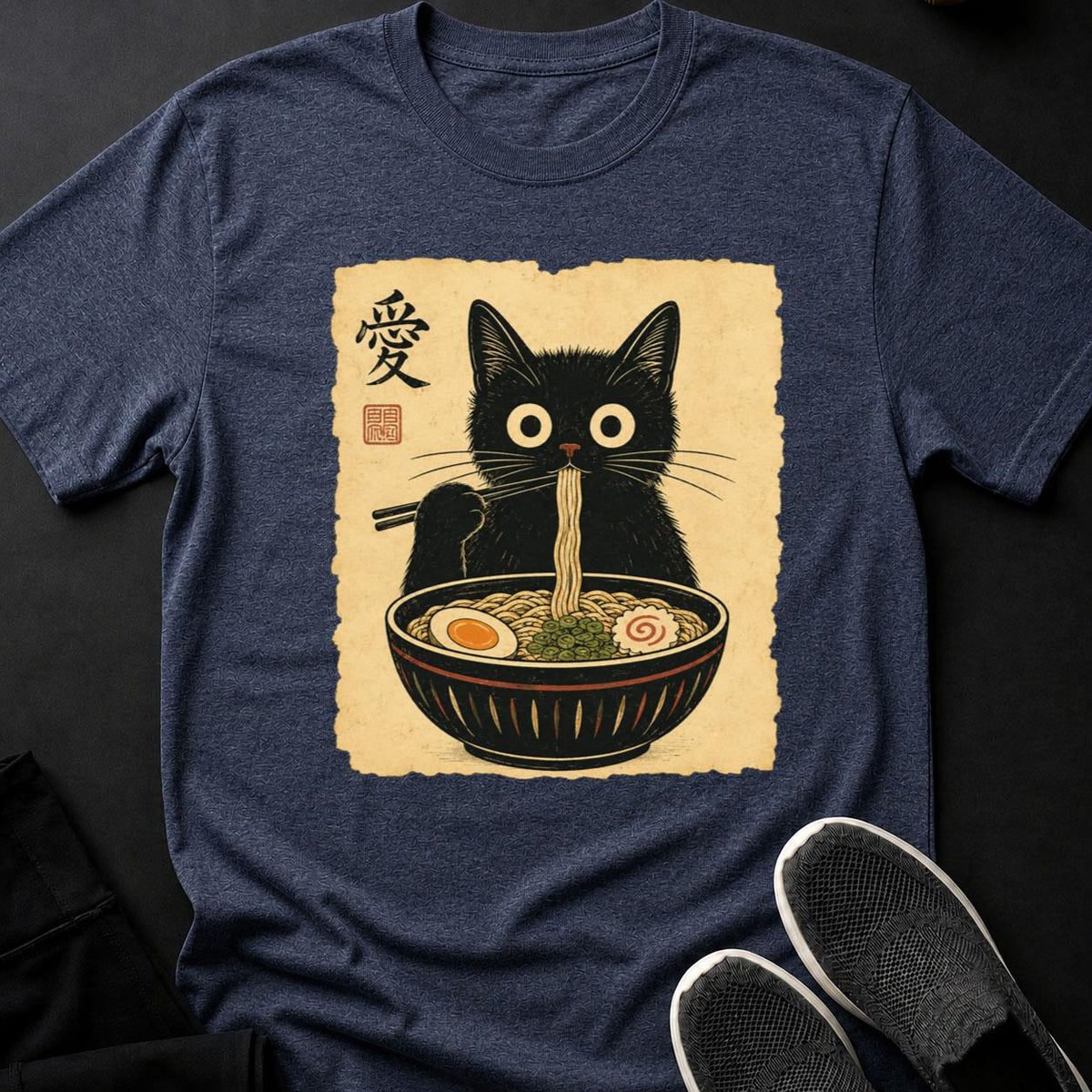 Ukiyo-e Cat Slurping Ramen