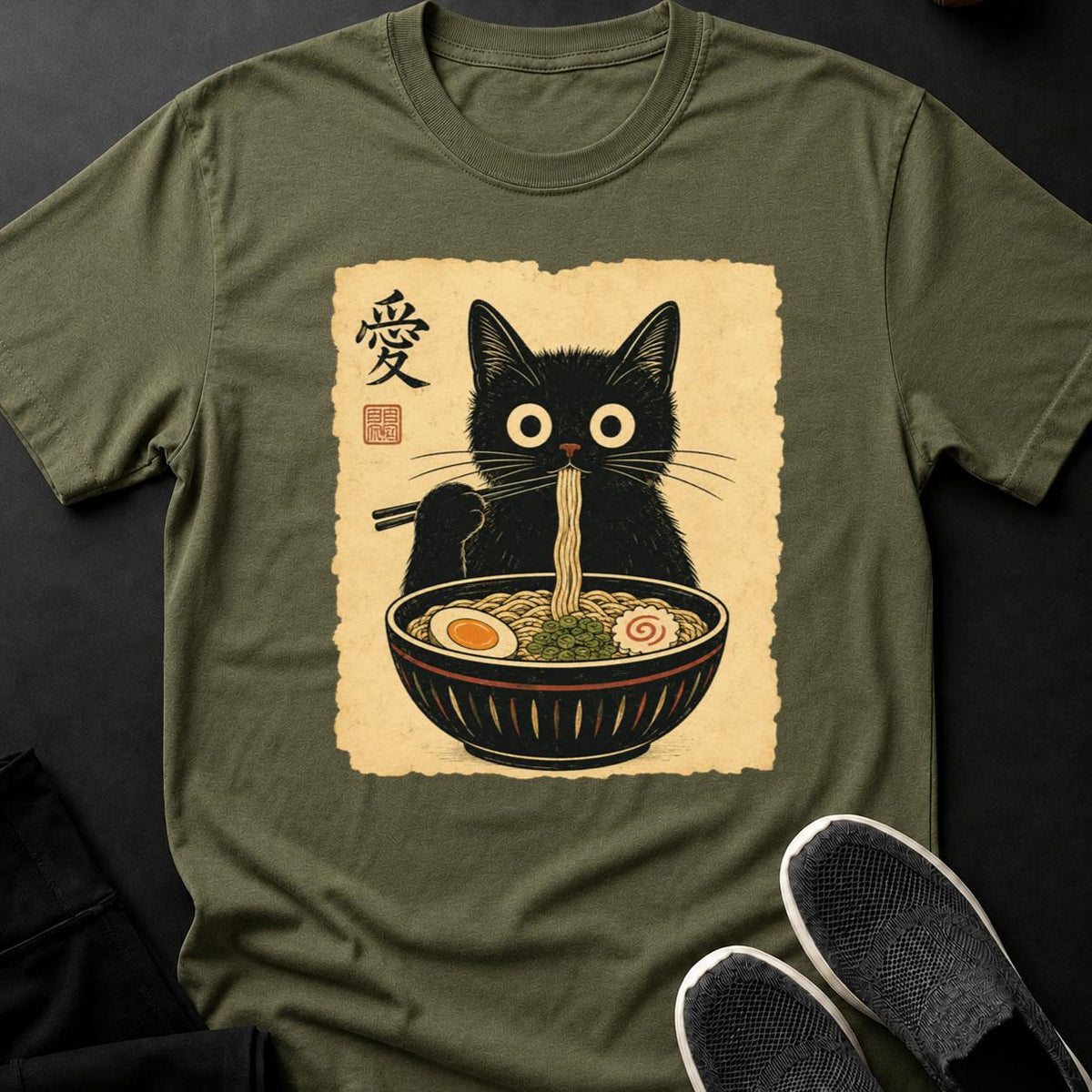 Ukiyo-e Cat Slurping Ramen