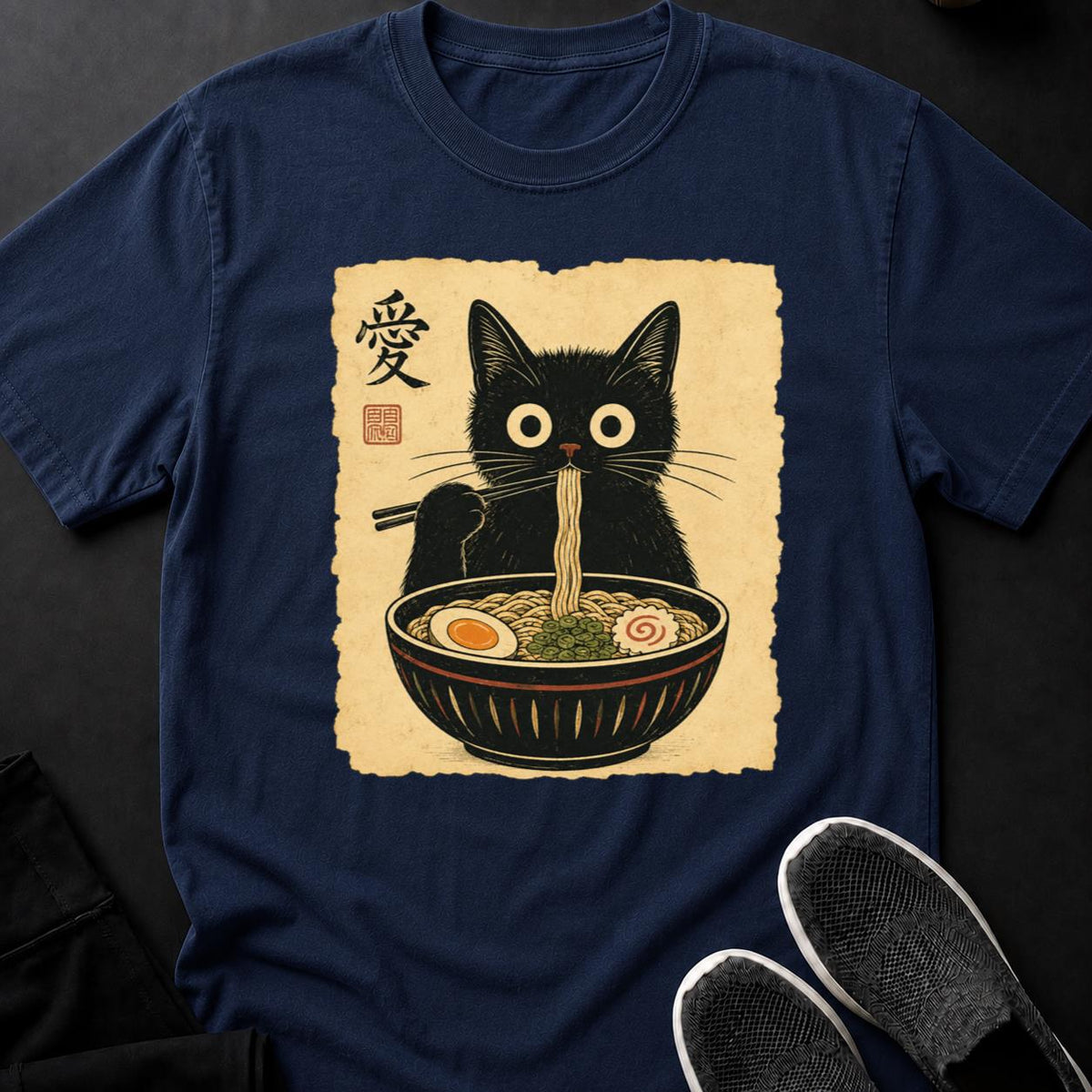 Ukiyo-e Cat Slurping Ramen