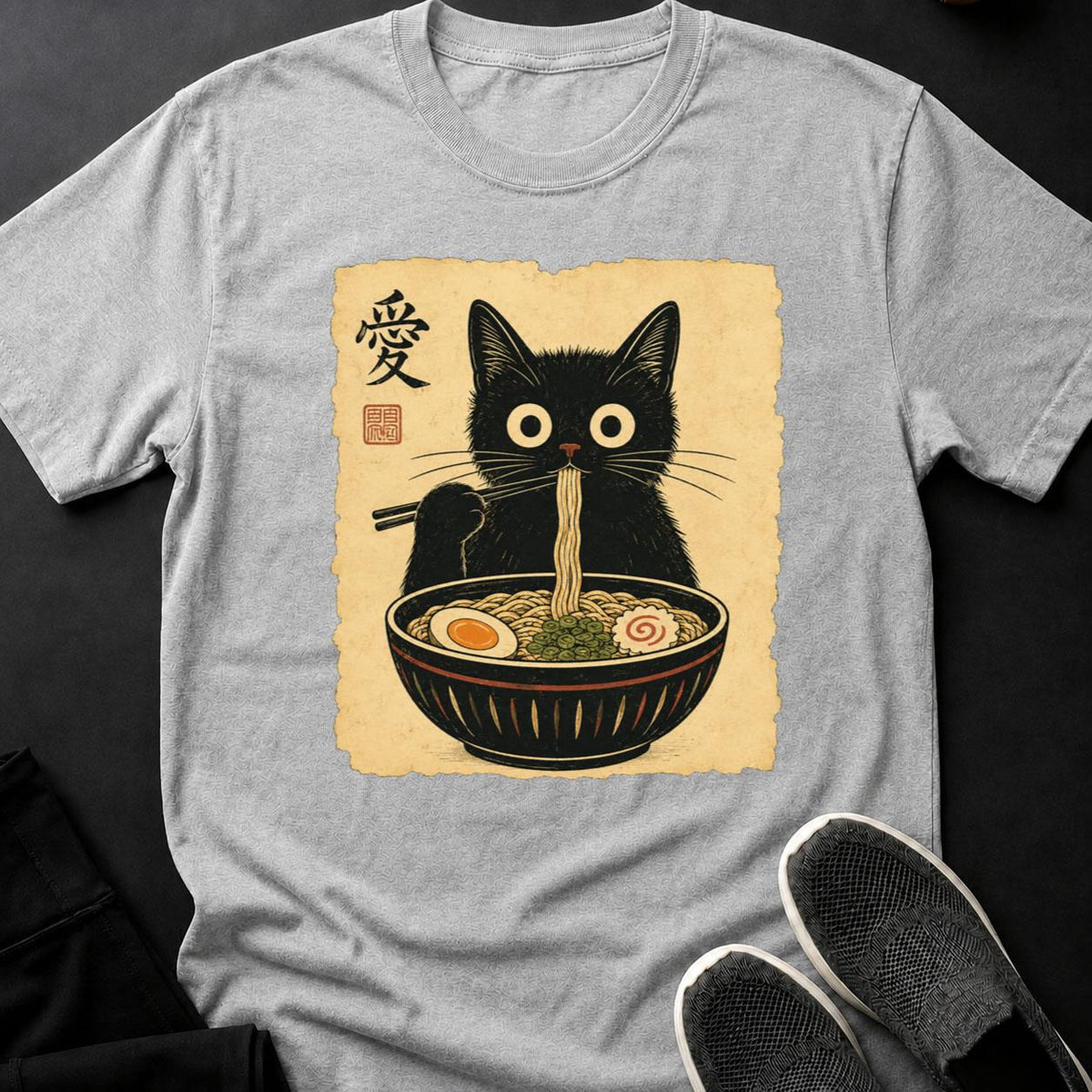 Ukiyo-e Cat Slurping Ramen