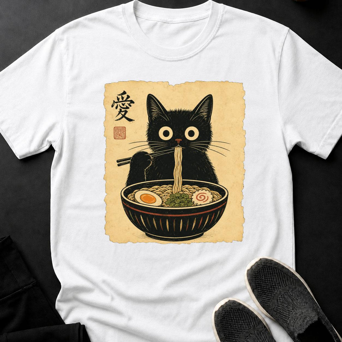 Ukiyo-e Cat Slurping Ramen