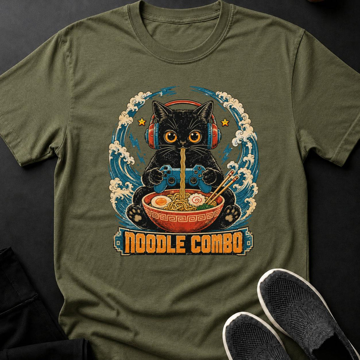 Vintage Cat Gamer Ramen Poster