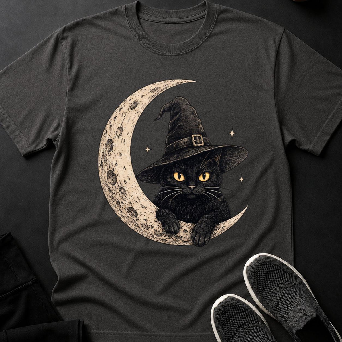 Witch Hat Moon Crescent Cat Tee