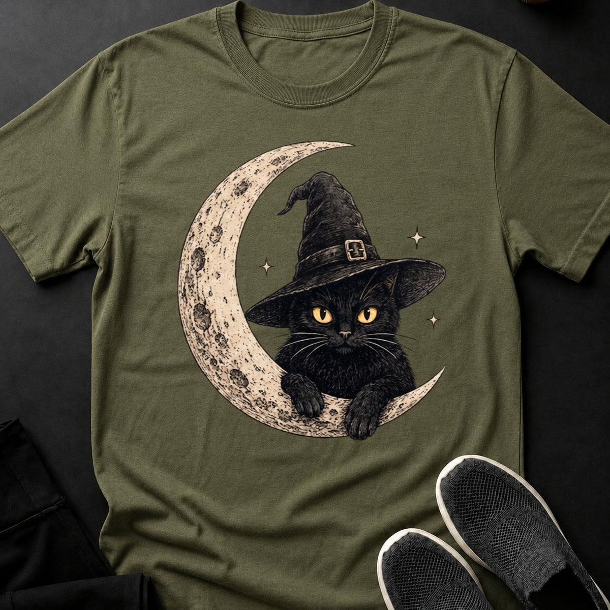 Witch Hat Moon Crescent Cat Tee