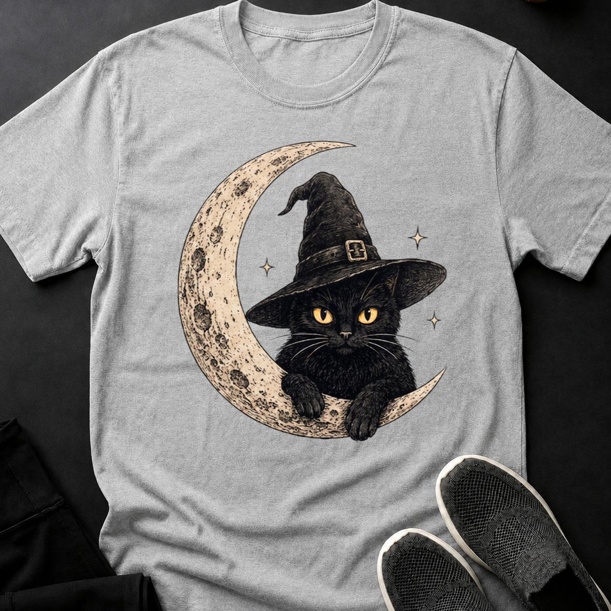 Witch Hat Moon Crescent Cat Tee